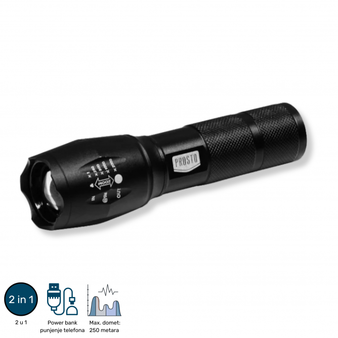 Baterijska led lampa 2u1 punjiva T6 10W 1800mAh PL8381 – Lovačka Oprema